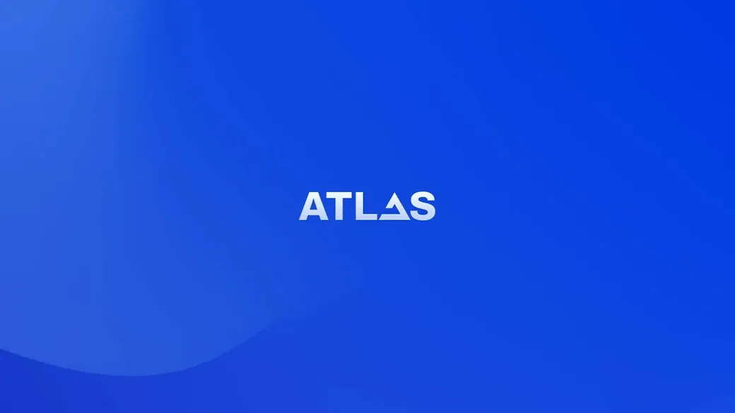 Logotyp AtlasOS na niebieskim gradiencie.