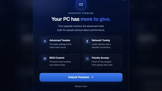 The upgrade screen in the app, listing what the paid tier adds