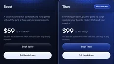 The Boost and Titan package cards with their prices