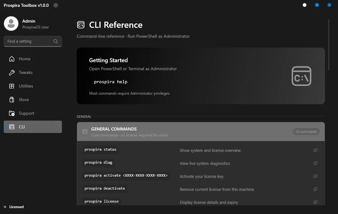 Toolbox command line interface screen