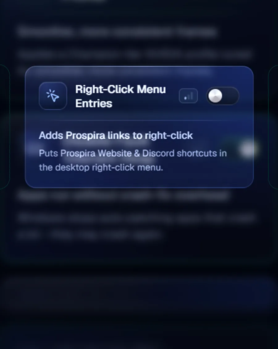 The Right-Click Menu Entries card in the app, showing what it does and a switch to turn it on